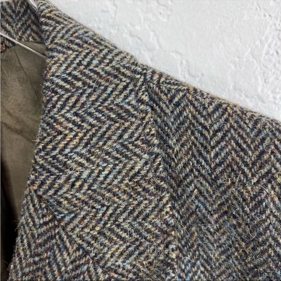 Vintage Harris Tweed Olive/Navy Herringbone 100% Scottish Virgin Wool Sport Coat - Picture 5 of 12